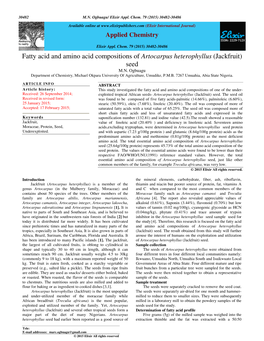 Fatty Acid and Amino Acid Compositions of Artocarpus Heterophyllus (Jackfruit) Seed M.N