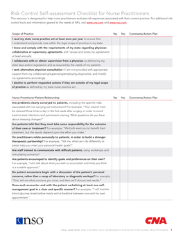Risk Control Self-Assessment Checklist for Nurse