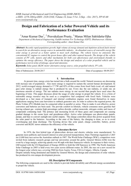 Design and Fabrication of a Solar Powered Vehicle and Its Performance Evaluation