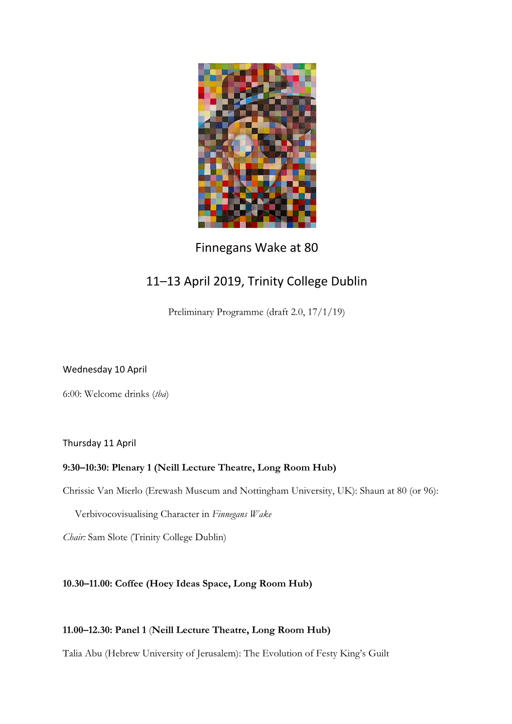 Finnegans Wake at 80 11–13 April 2019, Trinity College Dublin