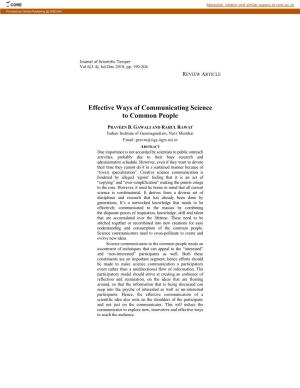 Effective Ways of Communicating Science to Common People