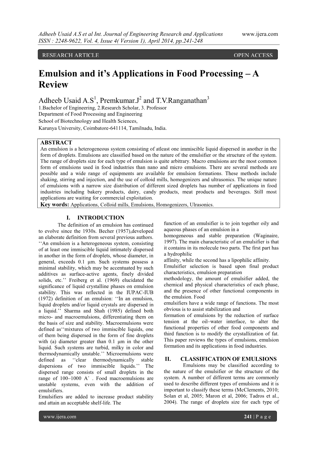 Emulsion and It's Applications in Food Processing