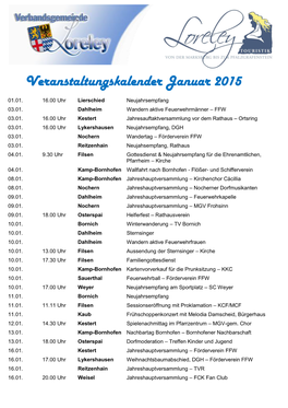 Veranstaltungskalender Januar 2015