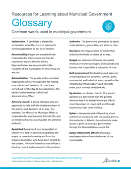 Glossary: Common Words Used in Municipal Government
