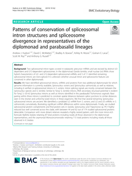 Patterns of Conservation of Spliceosomal Intron Structures and Spliceosome Divergence in Representatives of the Diplomonad and Parabasalid Lineages Andrew J