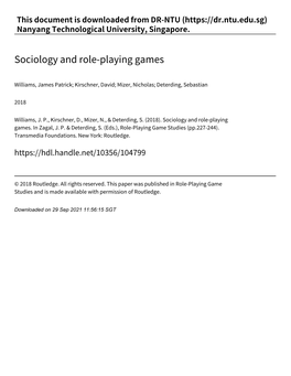 Sociology and Role‑Playing Games