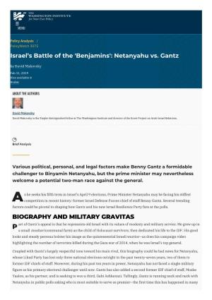 Israel's Battle of the 'Benjamins': Netanyahu Vs. Gantz | the Washington Institute