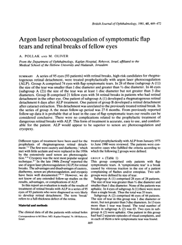Argon Laser Photocoagulation of Symptomatic Flap Tears and Retinal Breaks of Fellow Eyes