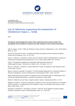 List Item Final List of References Supporting the Assessment of Chelidonium Majus L., Herba
