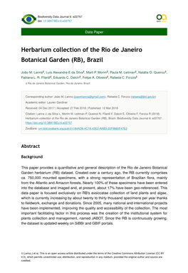 Herbarium Collection of the Rio De Janeiro Botanical Garden (RB), Brazil