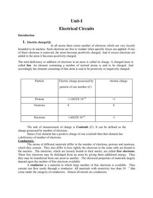 Unit-I Electrical Circuits Introduction
