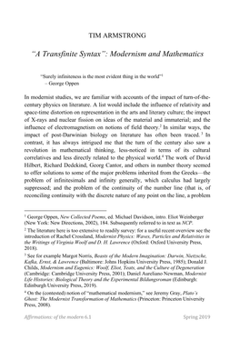 Modernism and Mathematics