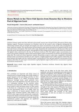 Heavy Metals in the Three Fish Species from Honaine Bay in Western Part of Algerian Coast
