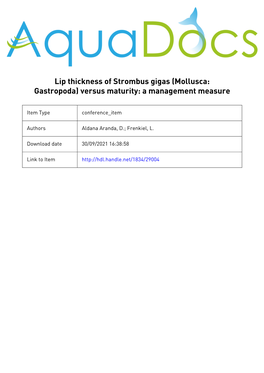 Lip Thickness of Strombus Gigas (Mollusca: Gastropoda) Versus Maturity: a Management Measure