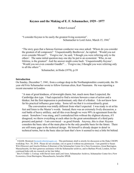 Keynes and the Making of EF Schumacher