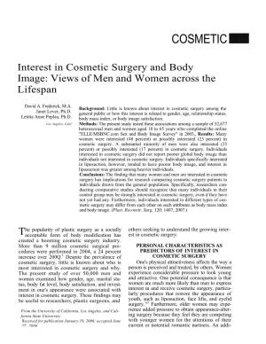 Interest in Cosmetic Surgery and Body Image: Views of Men and Women Across The