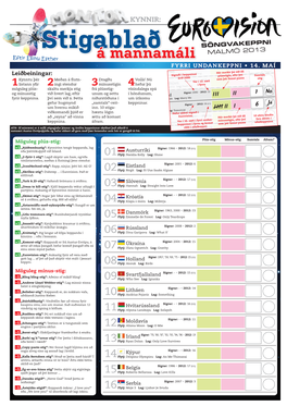 Stigablað SÖNGVAKEPPNI MALMÖ 2013 Eftir Elínu Esther Á Mannamáli FYRRI UNDANKEPPNI • 14