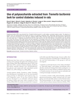 Use of Polysaccharide Extracted from Tremella Fuciformis Berk for Control Diabetes Induced in Rats