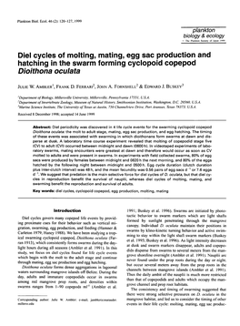 Diel Cycles of Molting, Mating, Egg Sac Production and Hatching in the Swarm Forming Cyclopoid Copepod Dioithona Oculata