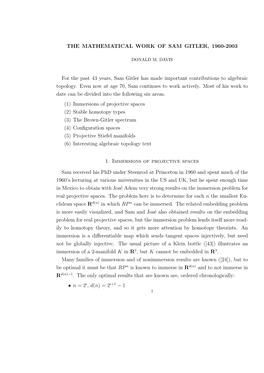 THE MATHEMATICAL WORK of SAM GITLER, 1960-2003 for the Past