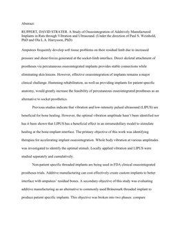 RUPPERT, DAVID STRATER. a Study of Osseointegration of Additively Manufactured Implants in Rats Through Vibration and Ultrasound