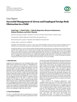 Successful Management of Airway and Esophageal Foreign Body Obstruction in a Child