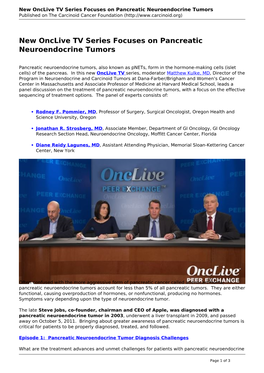 New Onclive TV Series Focuses on Pancreatic Neuroendocrine Tumors Published on the Carcinoid Cancer Foundation (