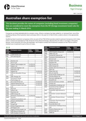 Australian Share Exemption List