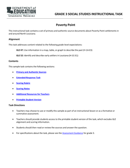 GRADE 3 SOCIAL STUDIES INSTRUCTIONAL TASK Poverty Point