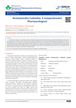 Neolamarckia Cadamba: a Comprehensive Pharmacological