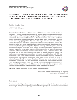 Linguistic Typology in Language Teaching and Learning in Multilingual Environments, Migrants’ Integration, and Preservation of Minority Languages