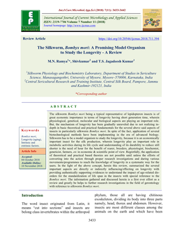 The Silkworm, Bombyx Mori: a Promising Model Organism to Study the Longevity - a Review