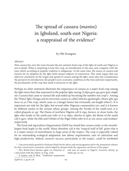 The Spread of Cassava (Manioc) in Igboland, South-East Nigeria: a Reappraisal of the Evidence*