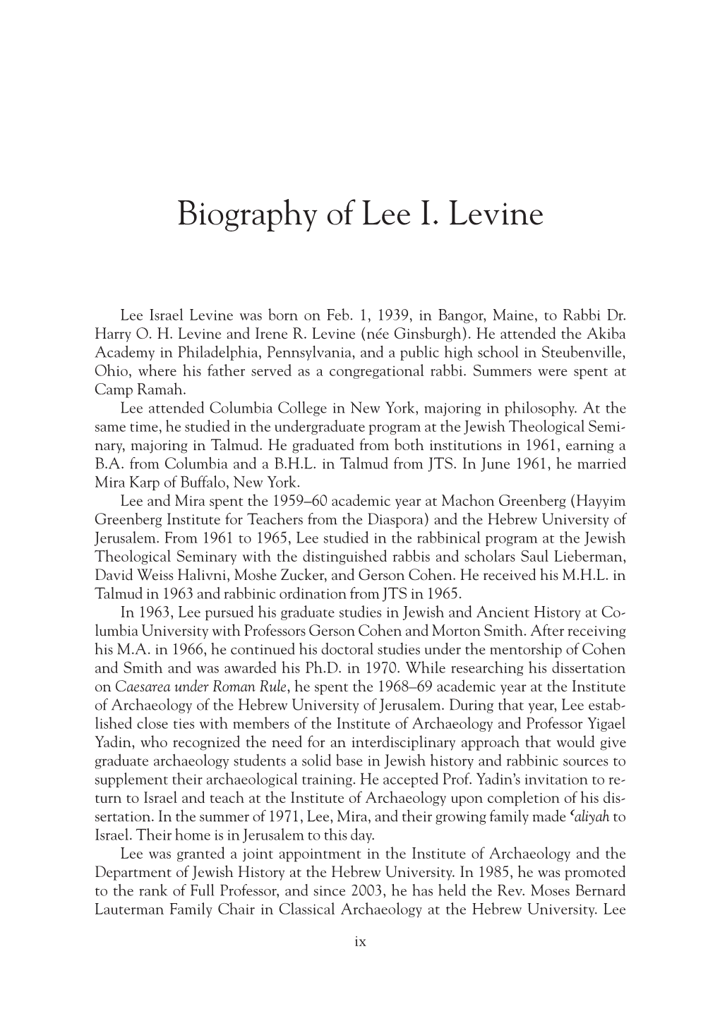 Biography of Lee I. Levine