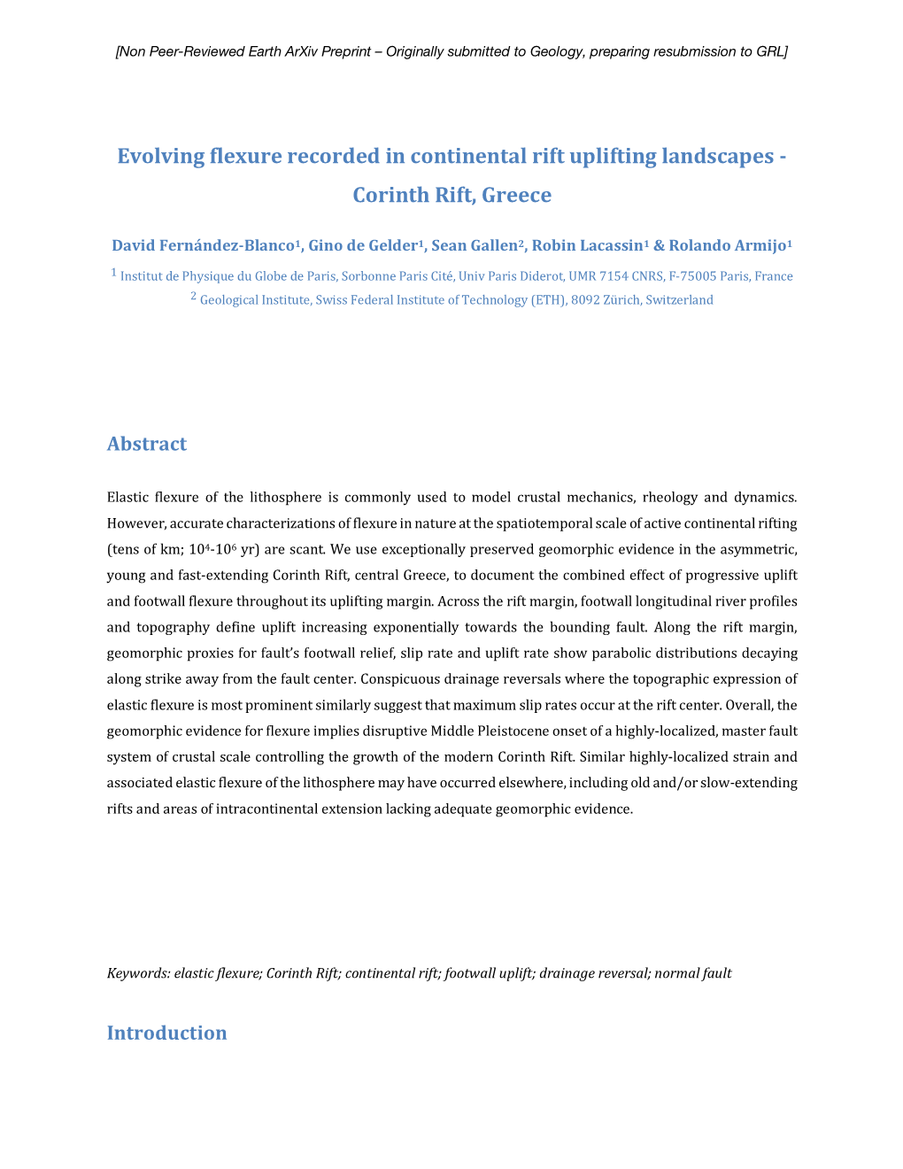 Evolving Flexure Recorded in Continental Rift Uplifting Landscapes - Corinth Rift, Greece