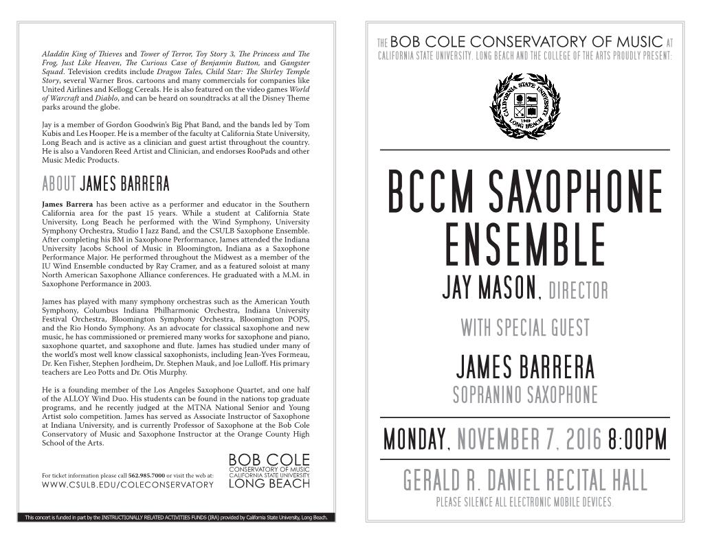 Bccm Saxophone Ensemble