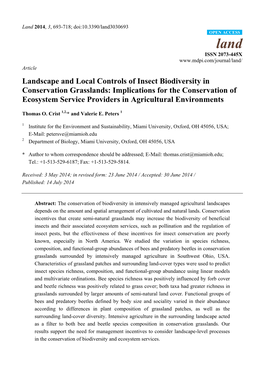Landscape and Local Controls of Insect Biodiversity in Conservation Grasslands