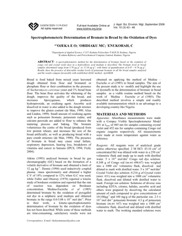 Spectrophotometeric Determination of Bromate in Bread by the Oxidation of Dyes *1OJEKA EO