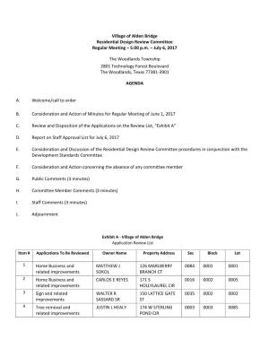 Alden Bridge Residential Design Review Committee Regular Meeting – 5:00 P.M