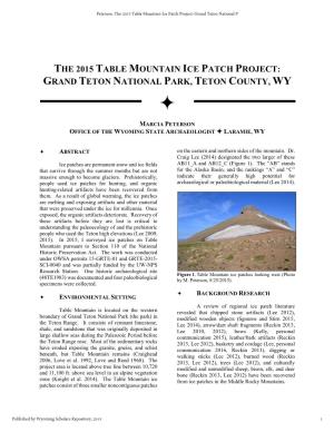 The 2015 Table Mountain Ice Patch Project: Grand Teton National P