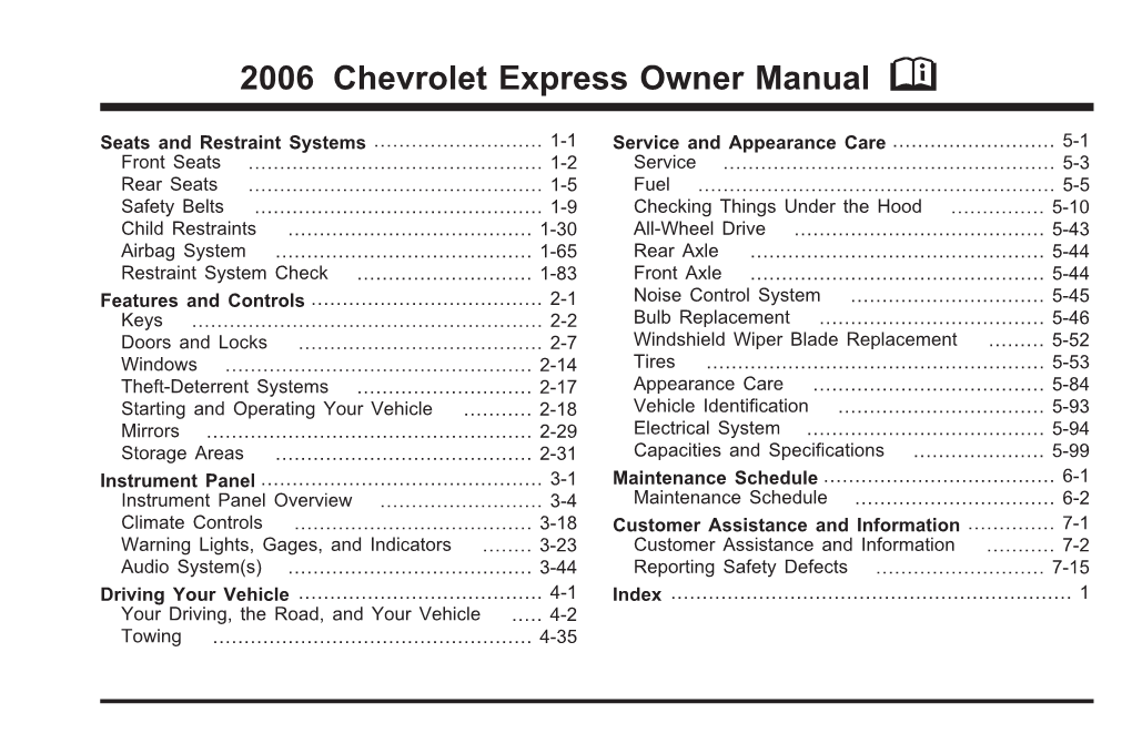 2006 Chevrolet Express Owner Manual M