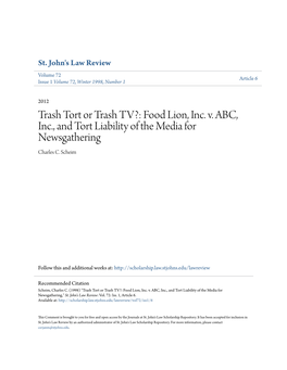 Trash Tort Or Trash TV?: Food Lion, Inc