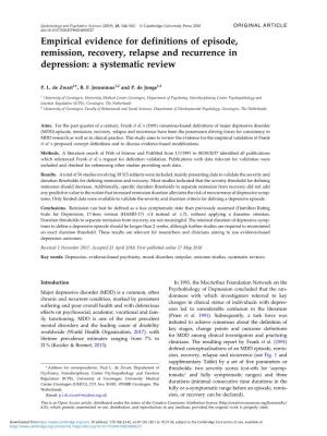 Empirical Evidence for Definitions of Episode, Remission, Recovery, Relapse and Recurrence in Depression: a Systematic Review