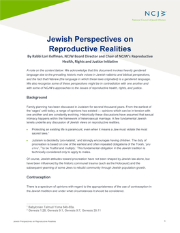 Jewish Perspectives on Reproductive Realities by Rabbi Lori Koffman, NCJW Board Director and Chair of NCJW’S Reproductive Health, Rights and Justice Initiative