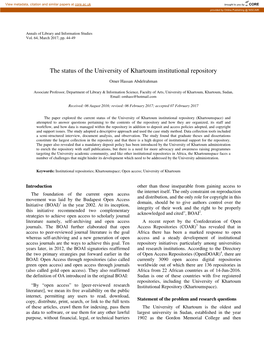 The Status of the University of Khartoum Institutional Repository