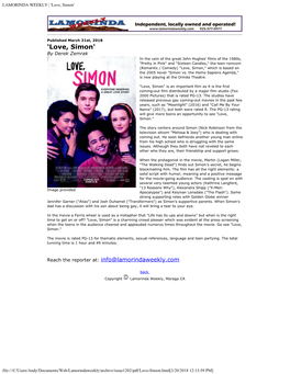 LAMORINDA WEEKLY | 'Love, Simon'
