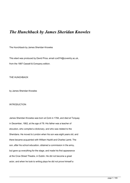 The Hunchback by James Sheridan Knowles&lt;/H1&gt;