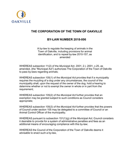 The Corporation of the Town of Oakville By-Law Number 2018-006
