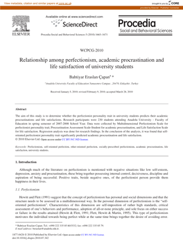 Relationship Among Perfectionism, Academic Procrastination and Life Satisfaction of University Students