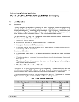 OP LEVEL SPREADERS (Outlet Pipe Discharges)